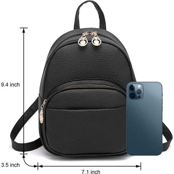 Little Backpack Bag Small Size Purse Vegan Leather Black - Picture 2 of 6